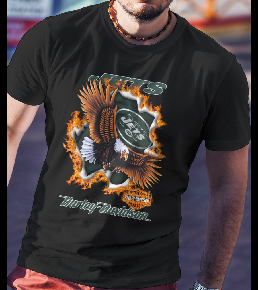 Harley Davidson New York Jets Eagle Flame Nfl 84 T-Shirt