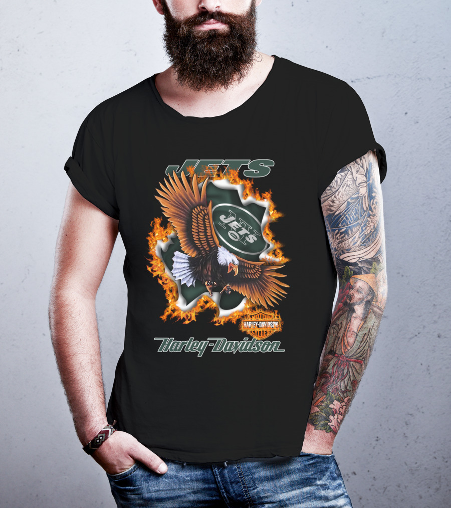 Harley Davidson New York Jets Eagle Flame Nfl 84 T-Shirt