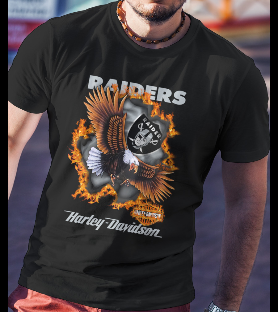 Raiders Harley Davidson Eagle Flames Nfl 84 Oakland Raiders T-Shirt