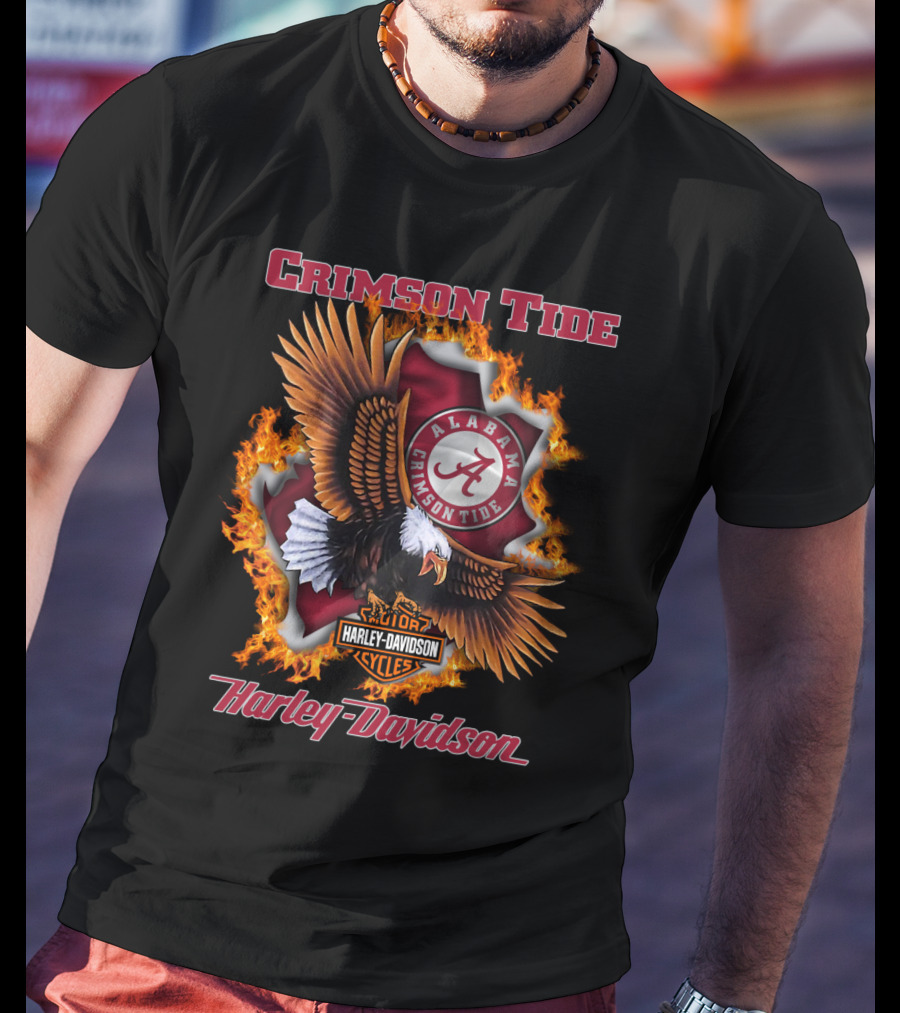Crimson Tide Alabama Crimson Tide Harley Davidson Cycles Eagle Flame T-Shirt