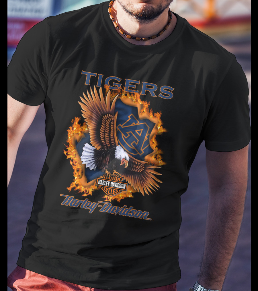 Harley Davidson Auburn Tigers Ncaa Eagle Fire Symbol T-Shirt