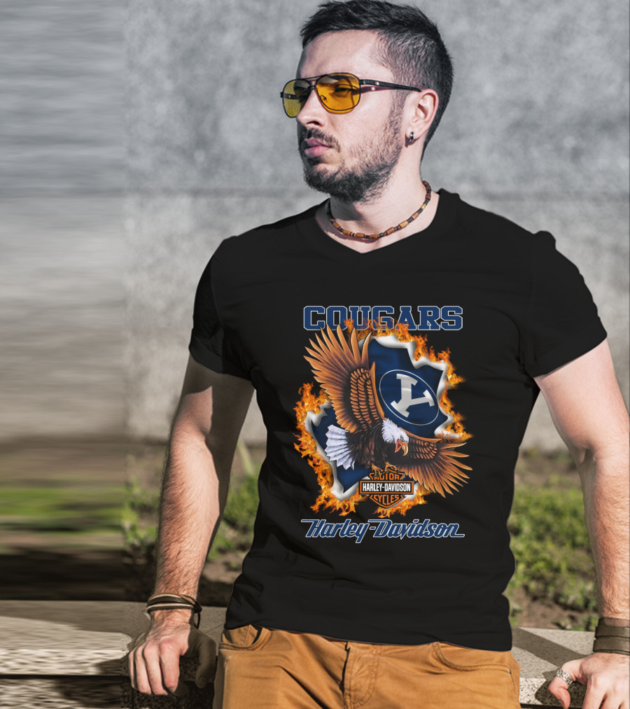 Byu Cougars Harley Davidson Ncaa 04.08 Eagle Flame Shield T-Shirt