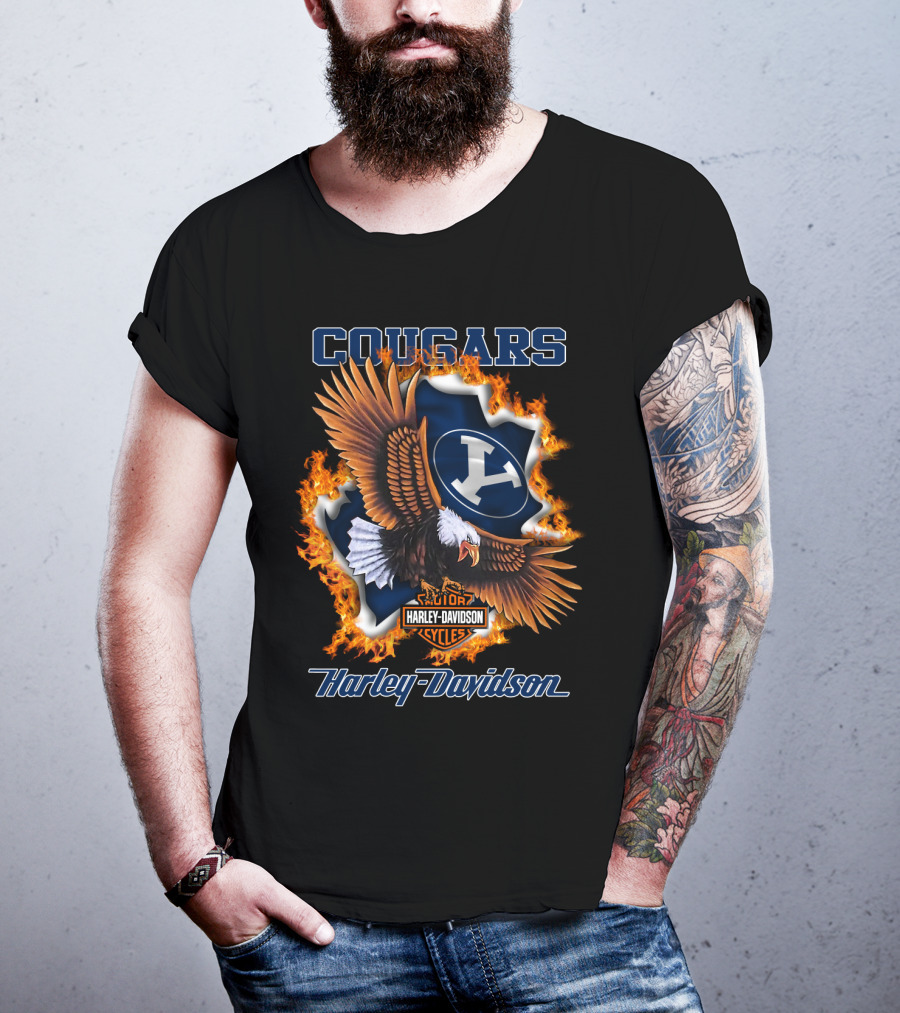 Byu Cougars Harley Davidson Ncaa 04.08 Eagle Flame Shield T-Shirt