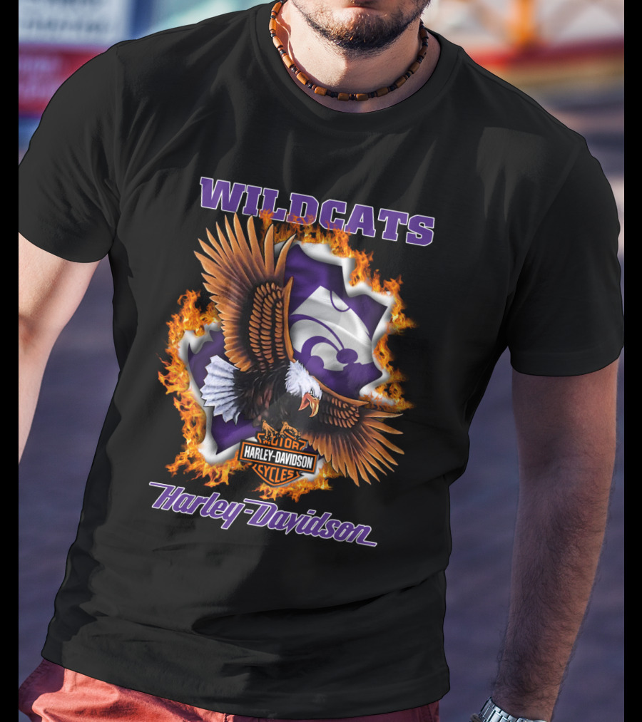 Wildcats Harley Davidson Kansas State Wildcat Logo With Eagle And Flames T-Shirt