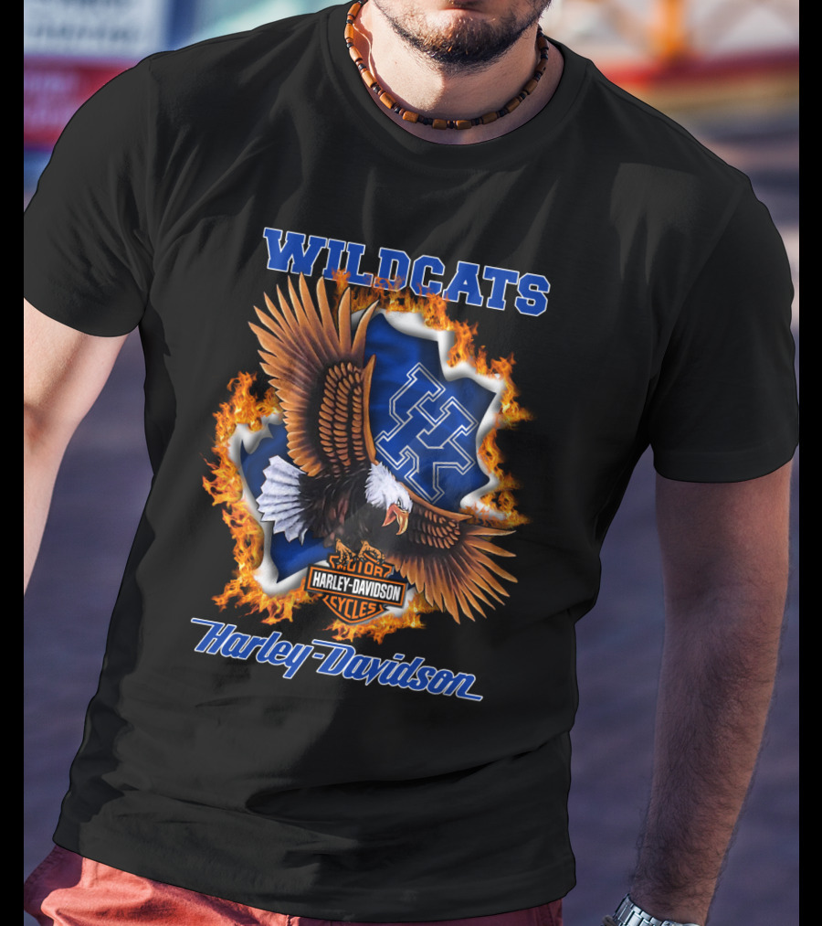Kentucky Wildcats Harley Davidson Ncaa Eagle Flame T-Shirt