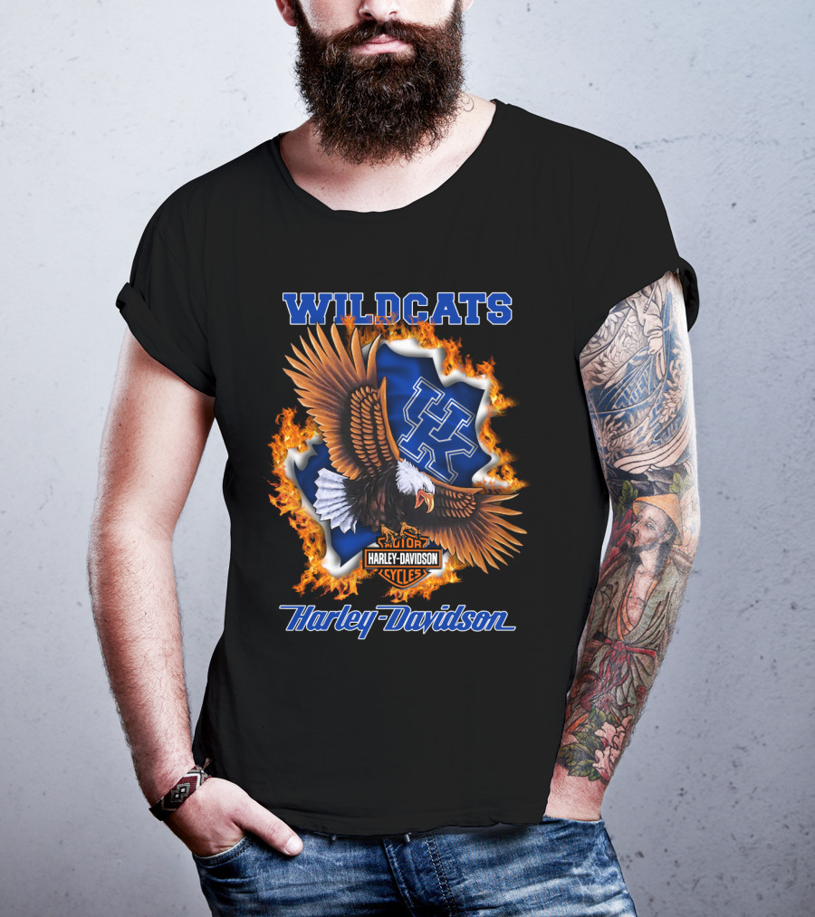 Kentucky Wildcats Harley Davidson Ncaa Eagle Flame T-Shirt