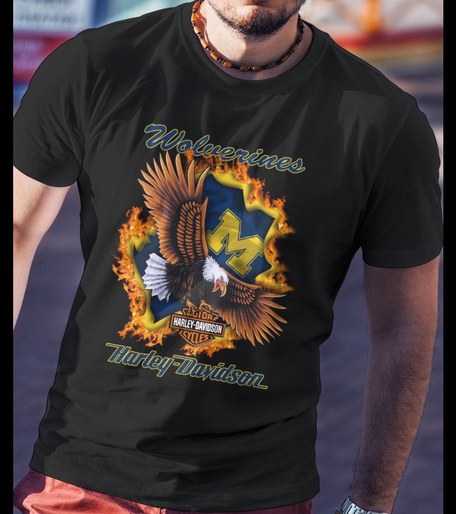 Wolverines Harley Davidson Ncaa Michigan Wolverines Logo Flame Eagle T-Shirt