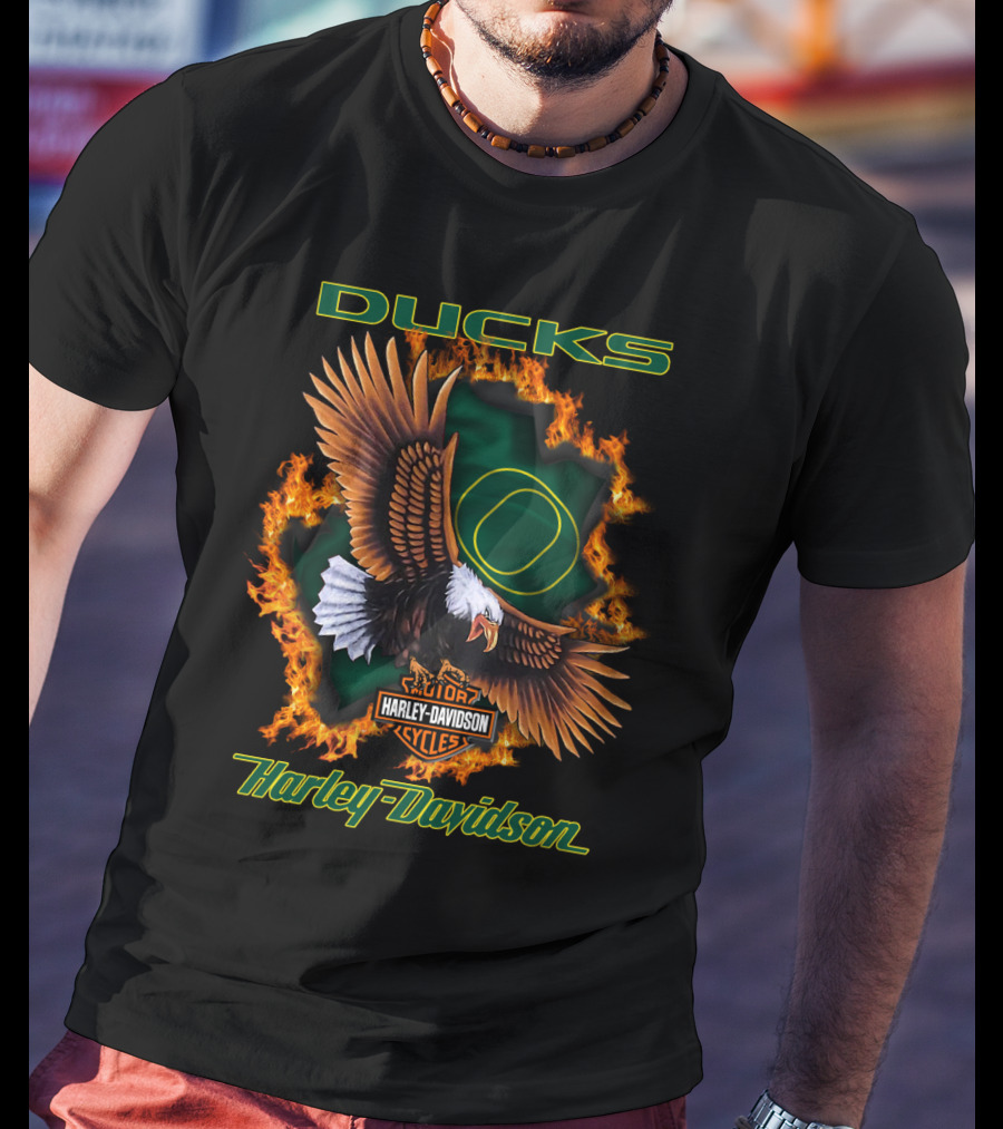 Harley Davidson Cycles Oregon Ducks Eagle Flames T-Shirt