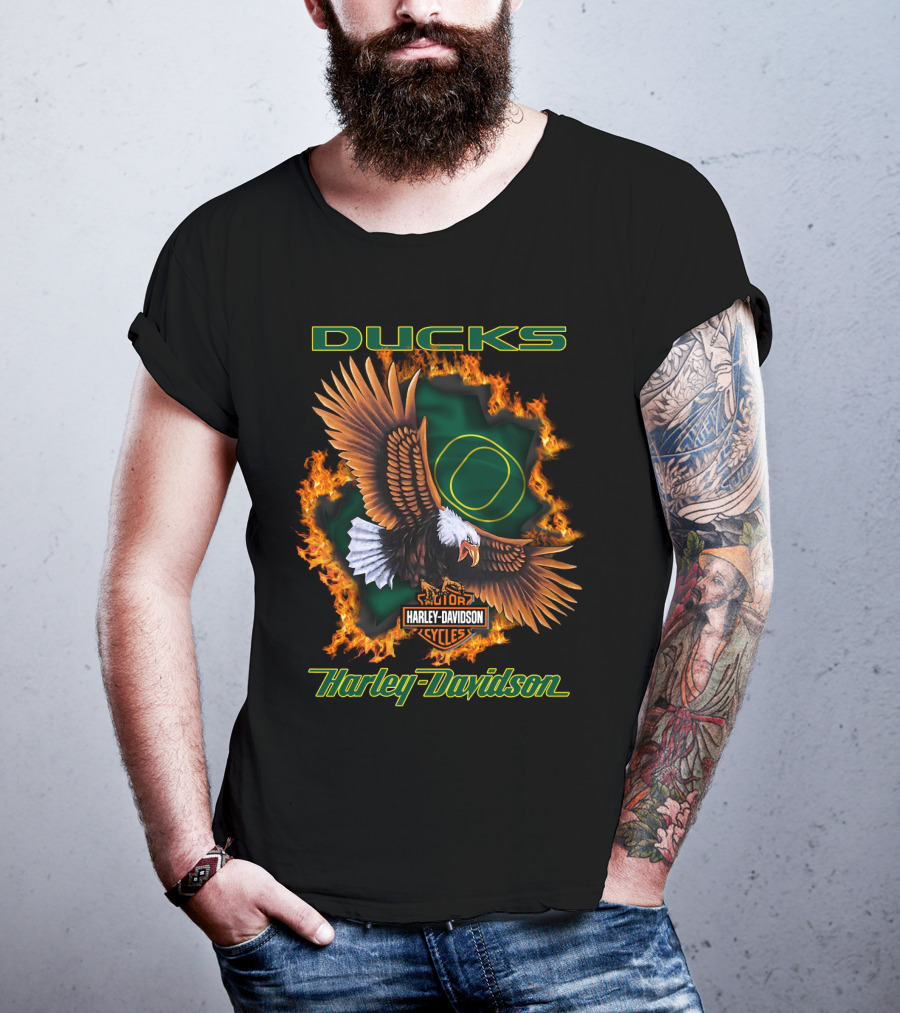 Harley Davidson Cycles Oregon Ducks Eagle Flames T-Shirt