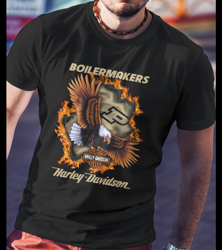 Boilermakers Harley Davidson Purdue Eagle And Flame T-Shirt