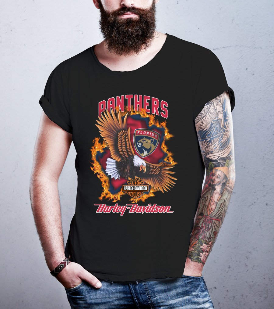 Florida Panthers Harley Davidson Cycles Flame Eagle T-Shirt