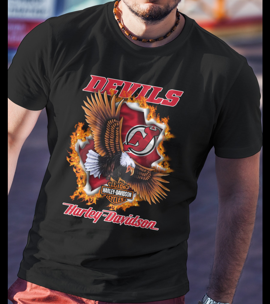 New Jersey Devils Harley Davidson Cycles Eagle Fire T-Shirt