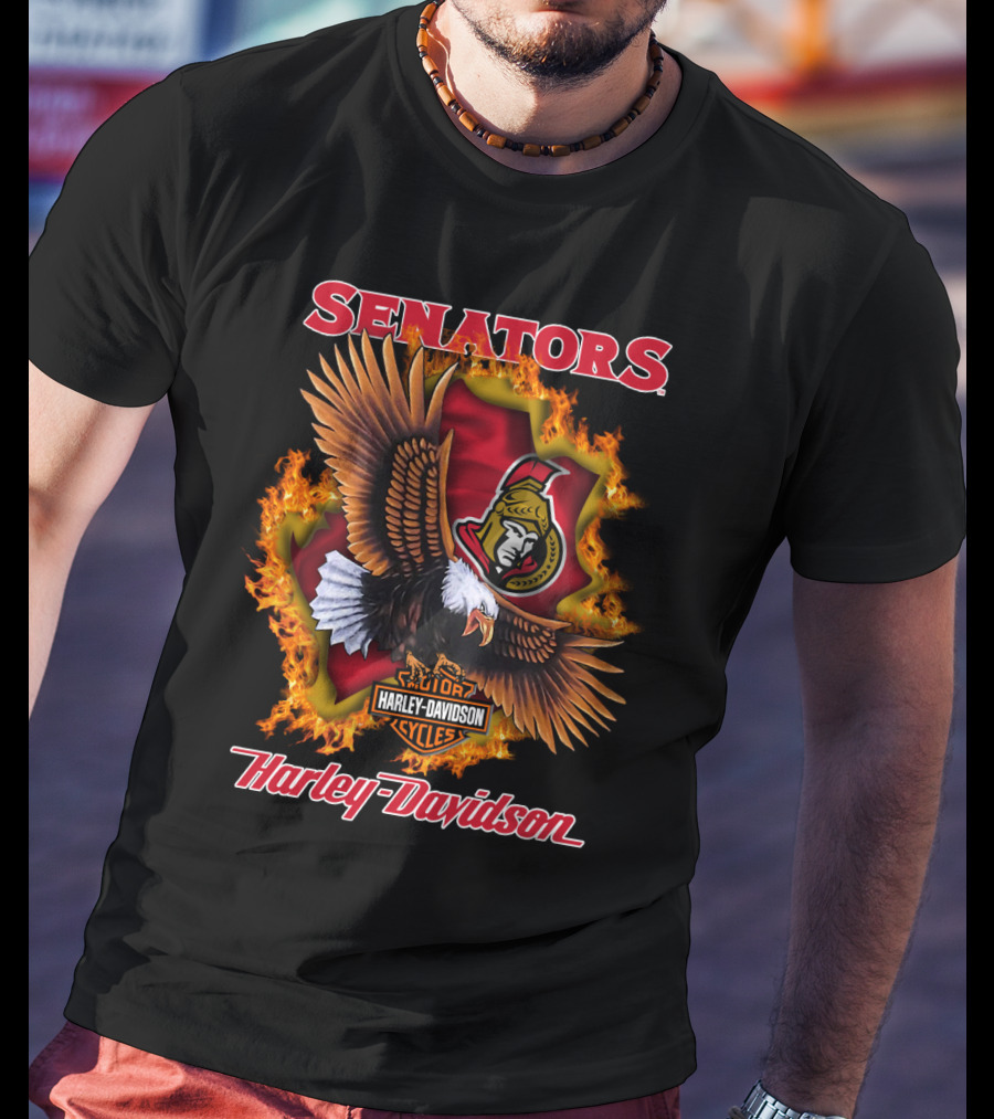 Senators Ottawa Harley Davidson Cycles Eagle Flame Nhl 1204 T-Shirt