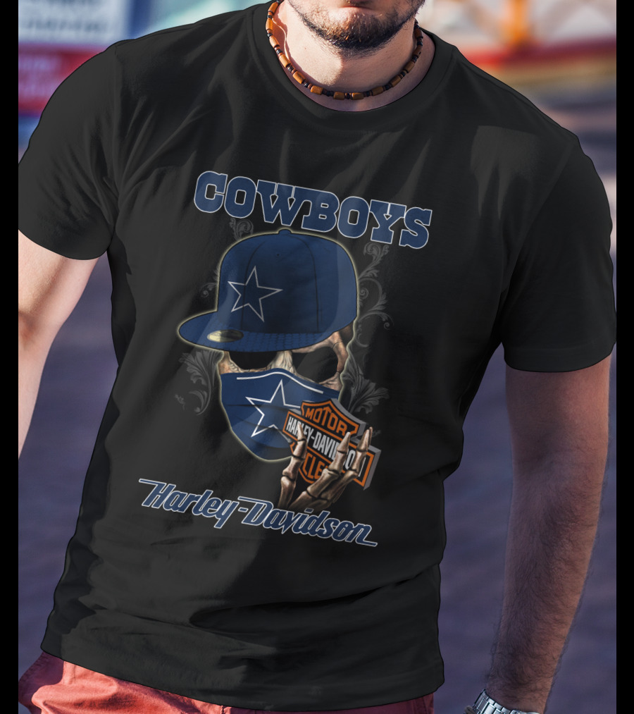 Cowboys Harley Davidson Skull With Cap And Mask Nfl Dallas 04.13 T-Shirt