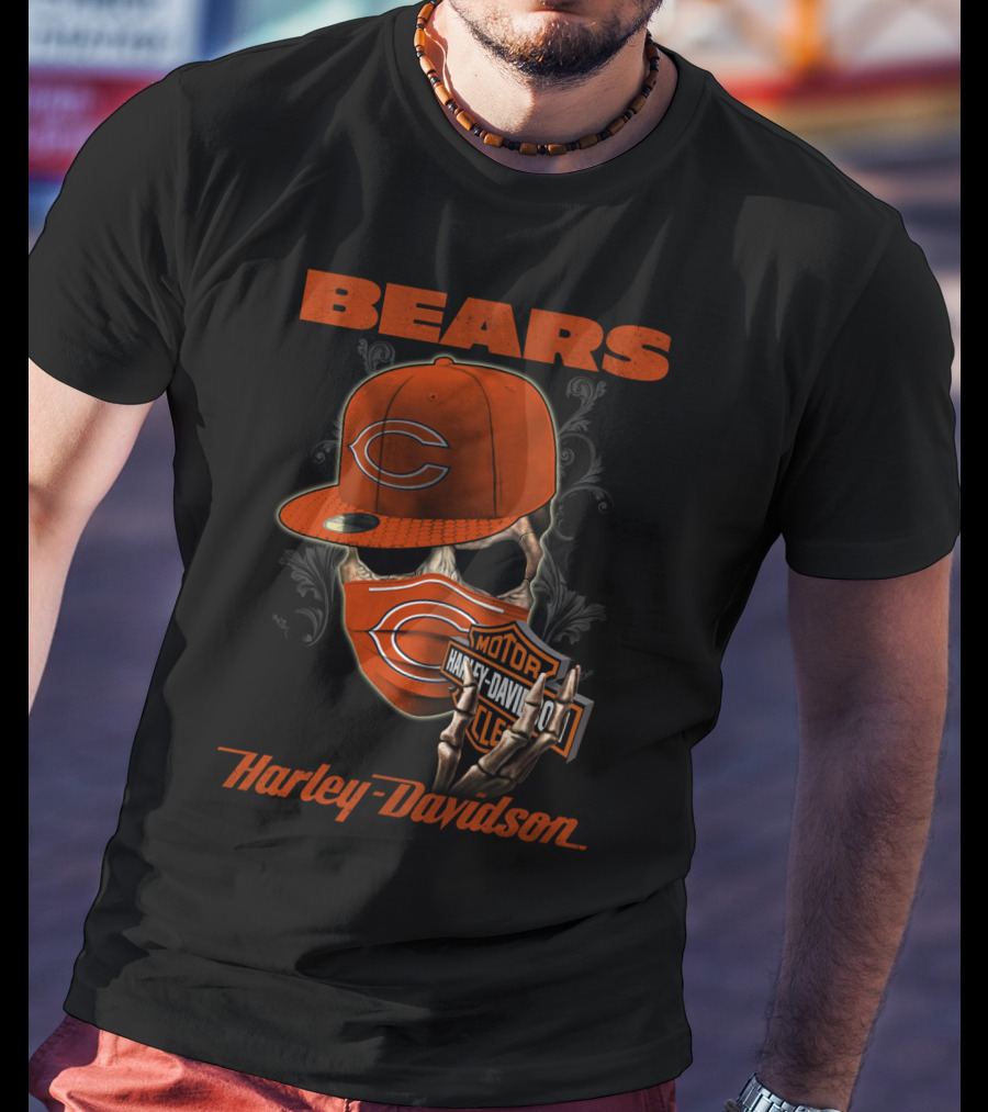 Bears Harley Davidson Skull Motif With Chicago Cap T-Shirt