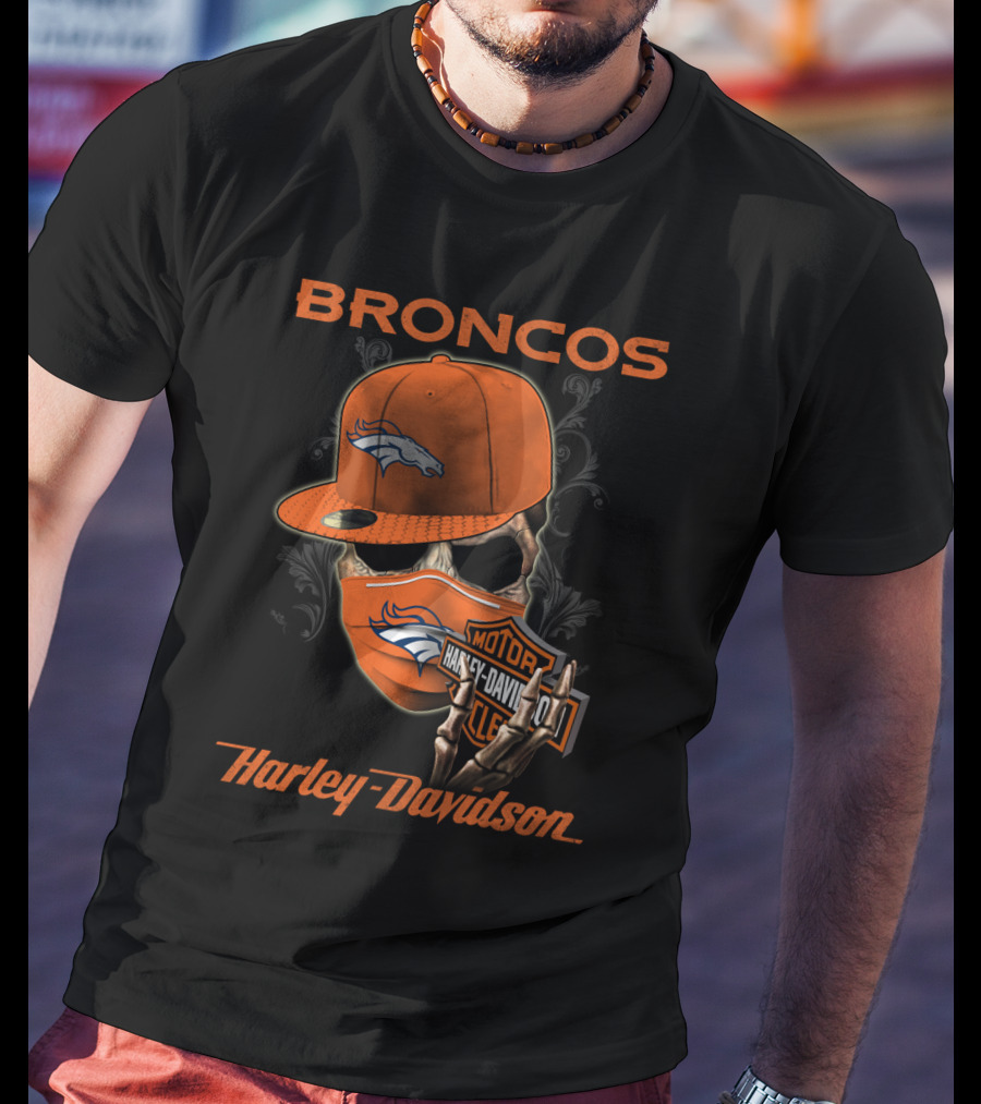 Broncos Harley Davidson Nfl Denver Broncos Skeleton Hat T-Shirt