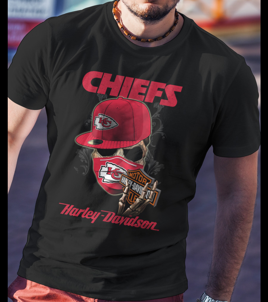 Kansas City Chiefs Harley Davidson Skull And Cap T-Shirt