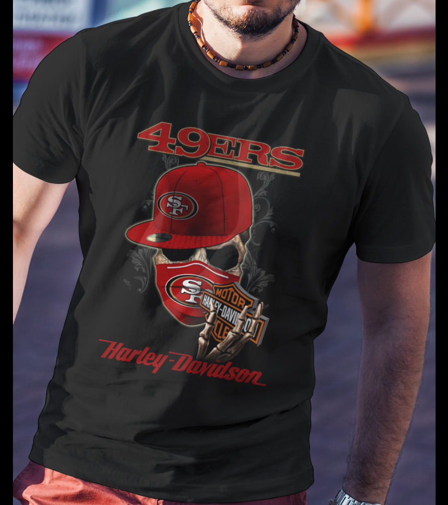 49ers San Francisco Nfl Harley Davidson Motorcycle Skeleton T-Shirt