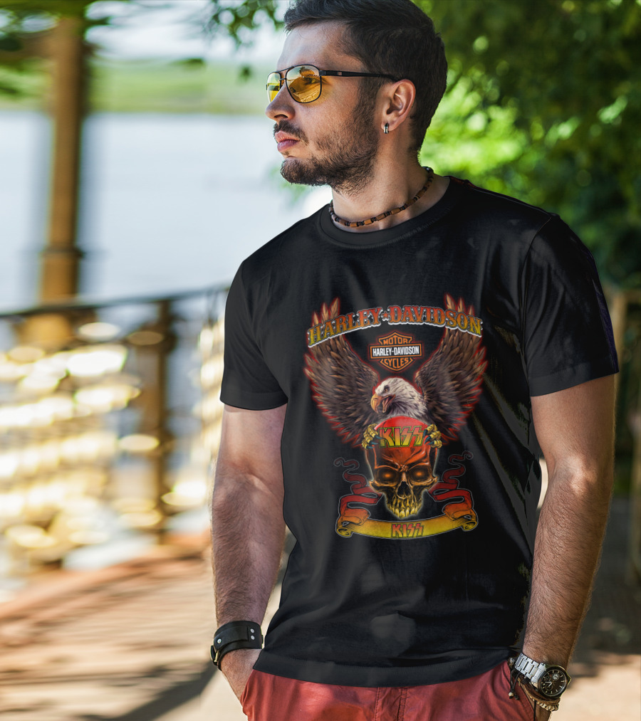 Harley Davidson Motor Cycles Kiss Eagle Skull Hd0414 T-Shirt