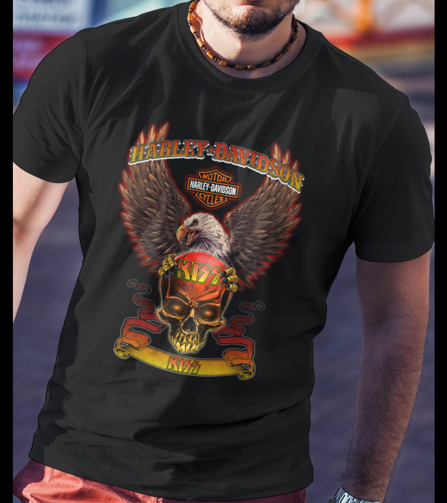 Harley Davidson Motor Cycles Kiss Eagle Skull Hd0414 T-Shirt