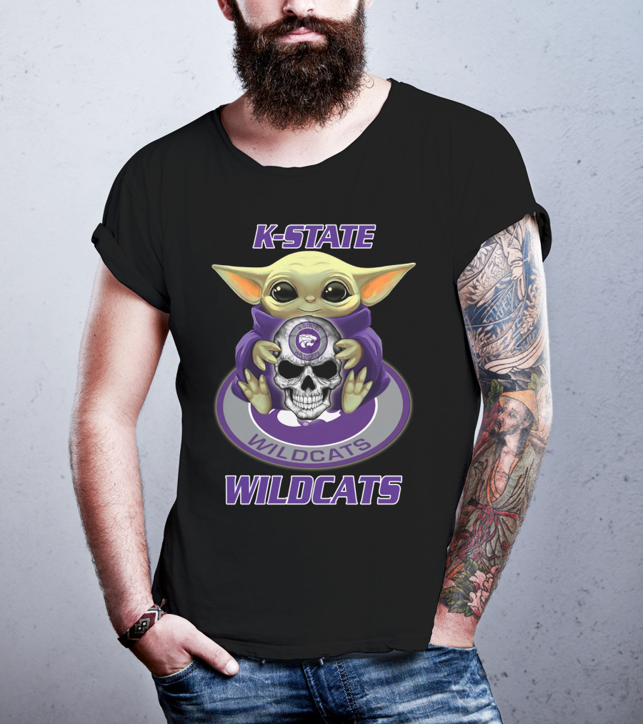 K-State Wildcats Baby Yoda Skull Yd1404 Kansas State Wildcats T-Shirt