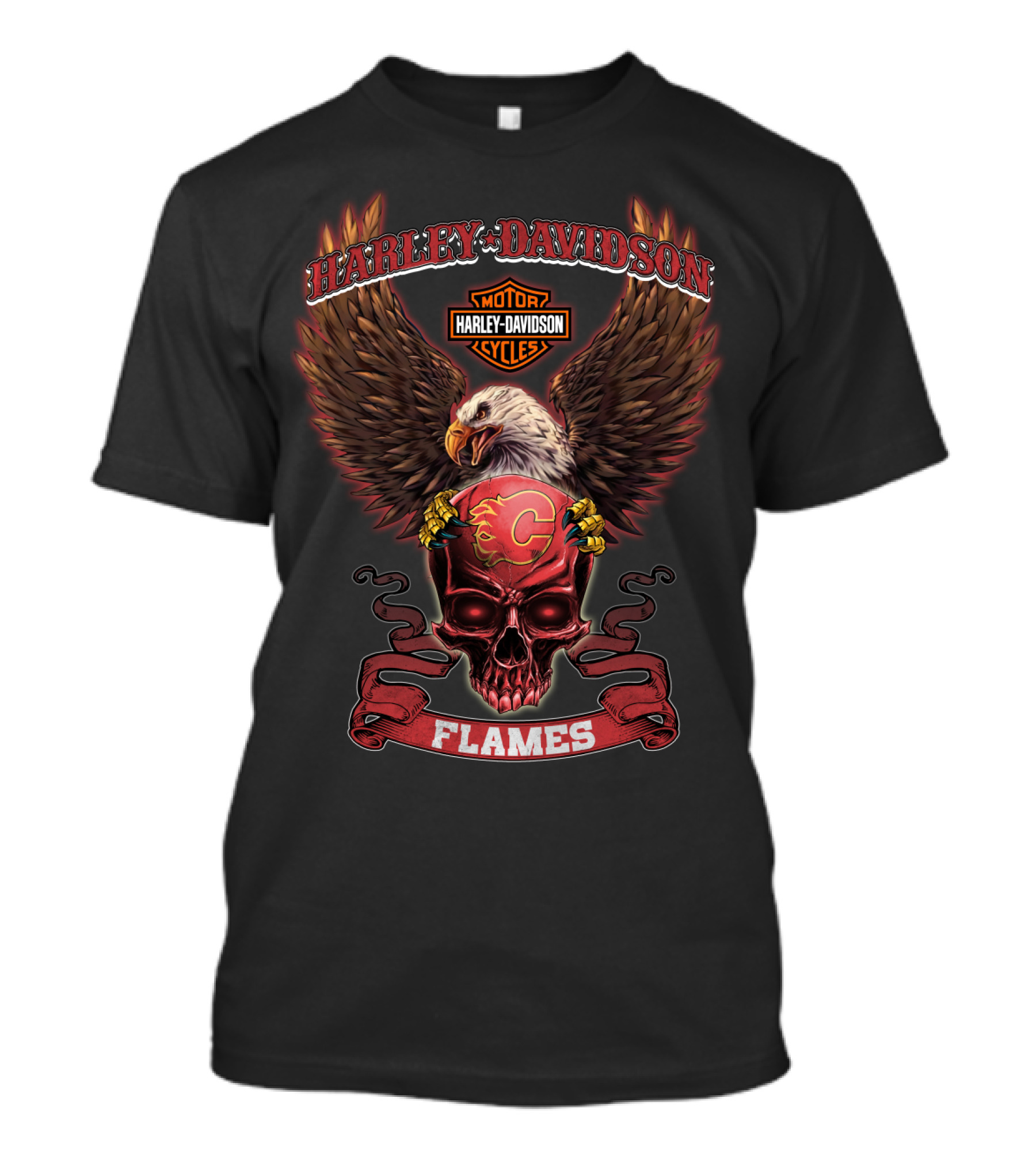 Harley Davidson Calgary Flames Eagle Skull T-Shirt