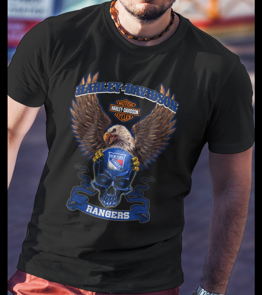 Harley Davidson Motorcycles New York Rangers Eagle Skull Rangers T-Shirt