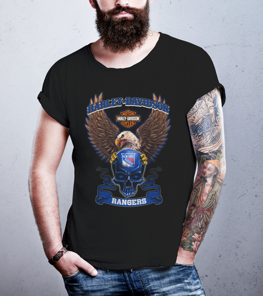Harley Davidson Motorcycles New York Rangers Eagle Skull Rangers T-Shirt