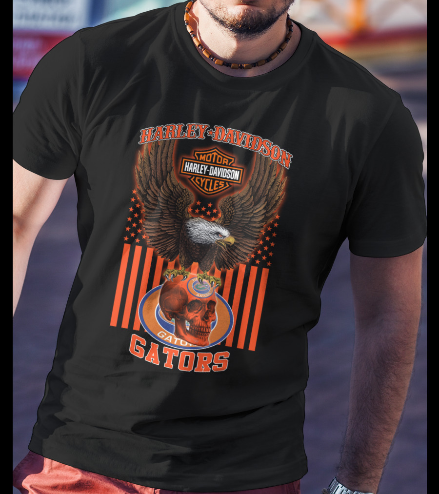 Harley Davidson Motor Cycles Florida Gators Eagle And Skull T-Shirt