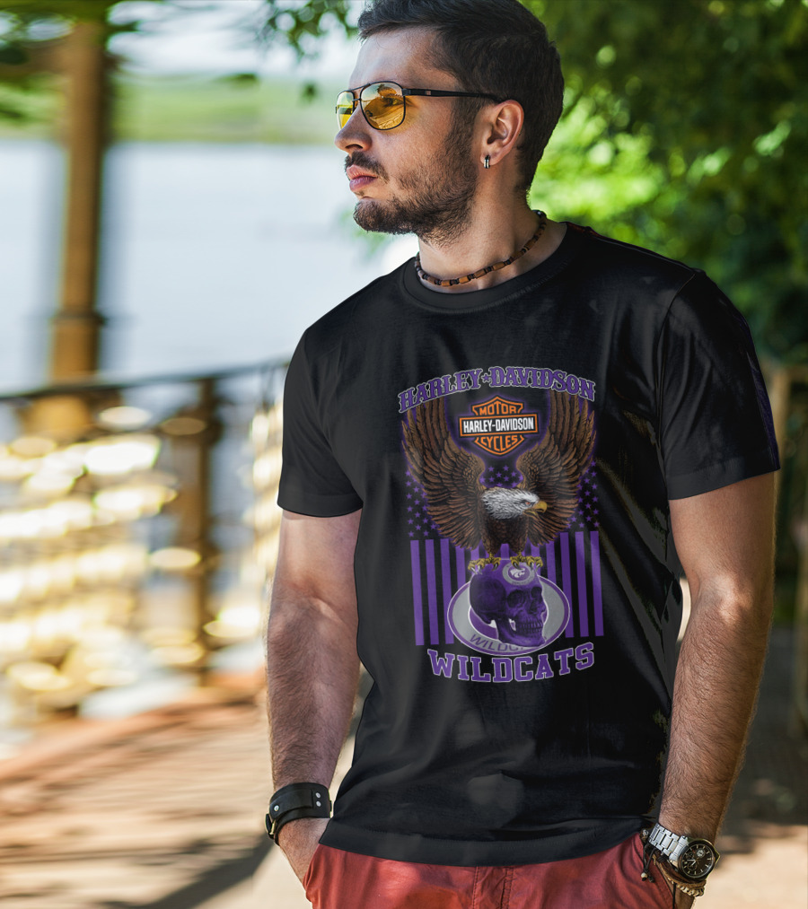 Harley Davidson Motor Cycles Eagle Kansas State Wildcats Skull T-Shirt