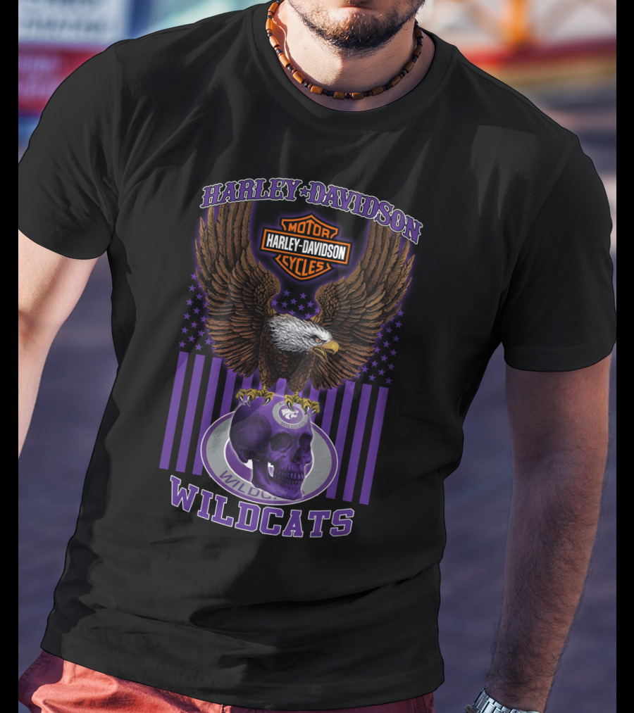 Harley Davidson Motor Cycles Eagle Kansas State Wildcats Skull T-Shirt