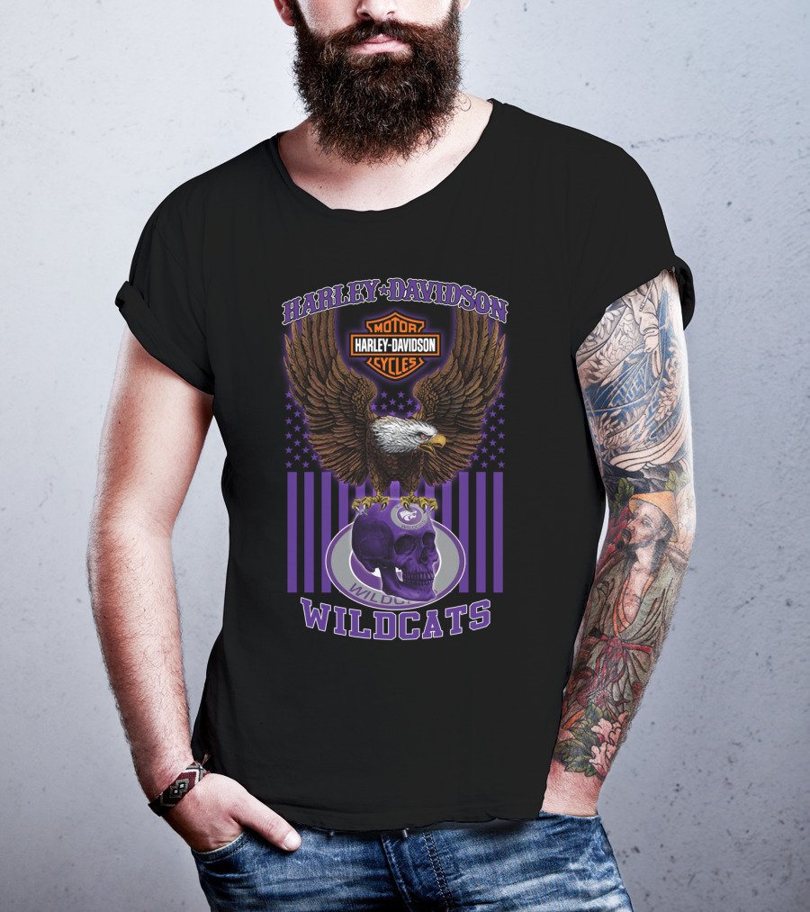 Harley Davidson Motor Cycles Eagle Kansas State Wildcats Skull T-Shirt
