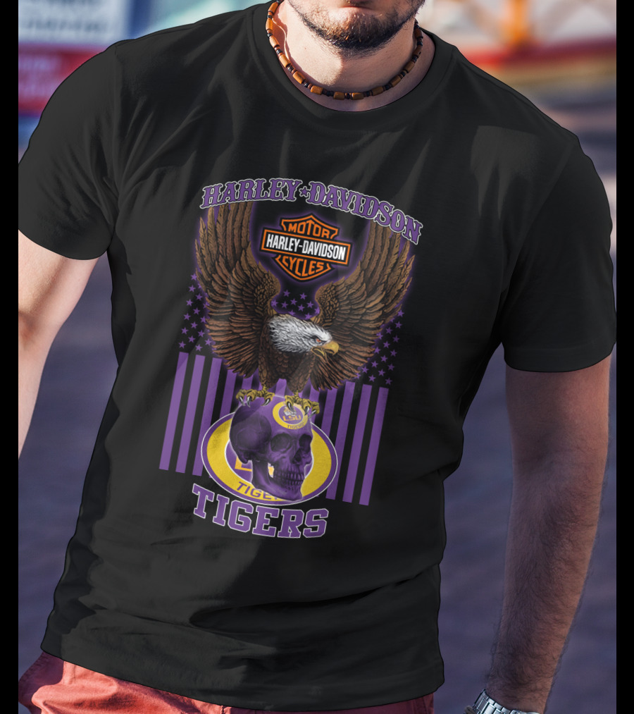Harley Davidson Motor Cycles Eagle Lsu Tigers T-Shirt