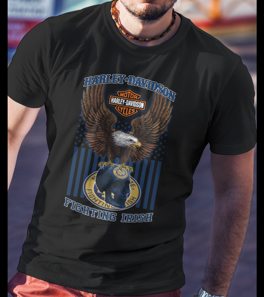 Harley Davidson Motor Cycles Eagle Notre Dame Fighting Irish T-Shirt