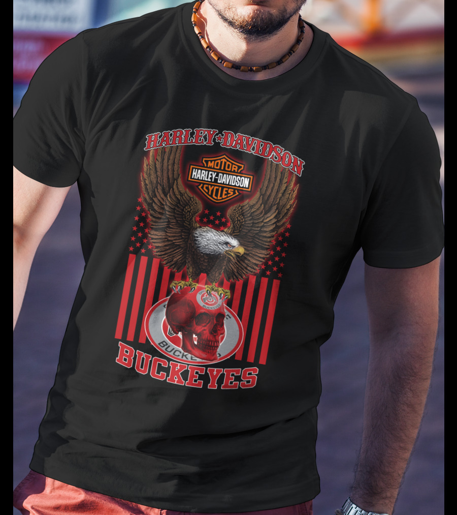 Harley Davidson Motor Cycles Eagle Ohio State Buckeyes T-Shirt