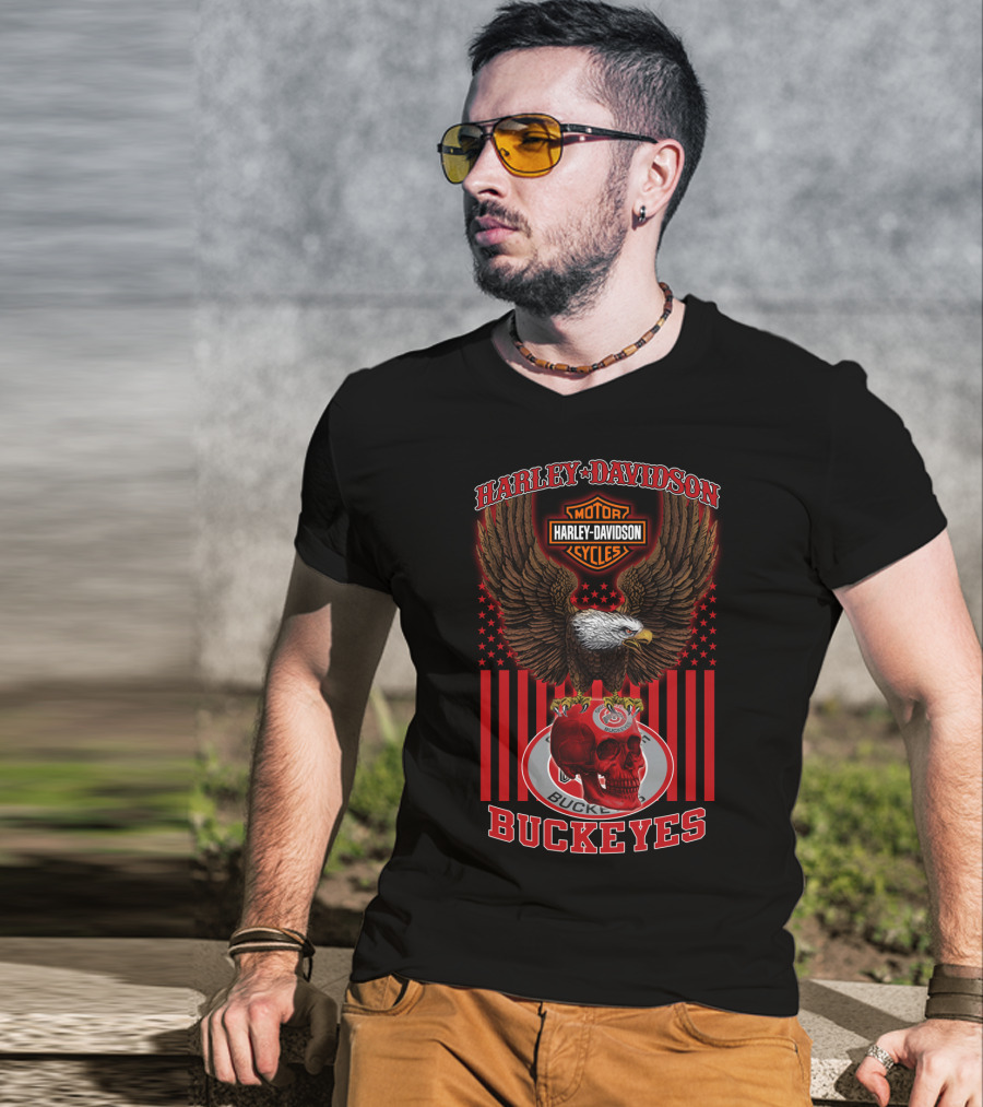 Harley Davidson Motor Cycles Eagle Ohio State Buckeyes T-Shirt