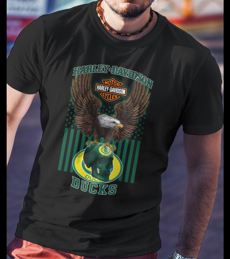 Harley Davidson Motor Cycles Ducks Oregon Eagle Skull T-Shirt
