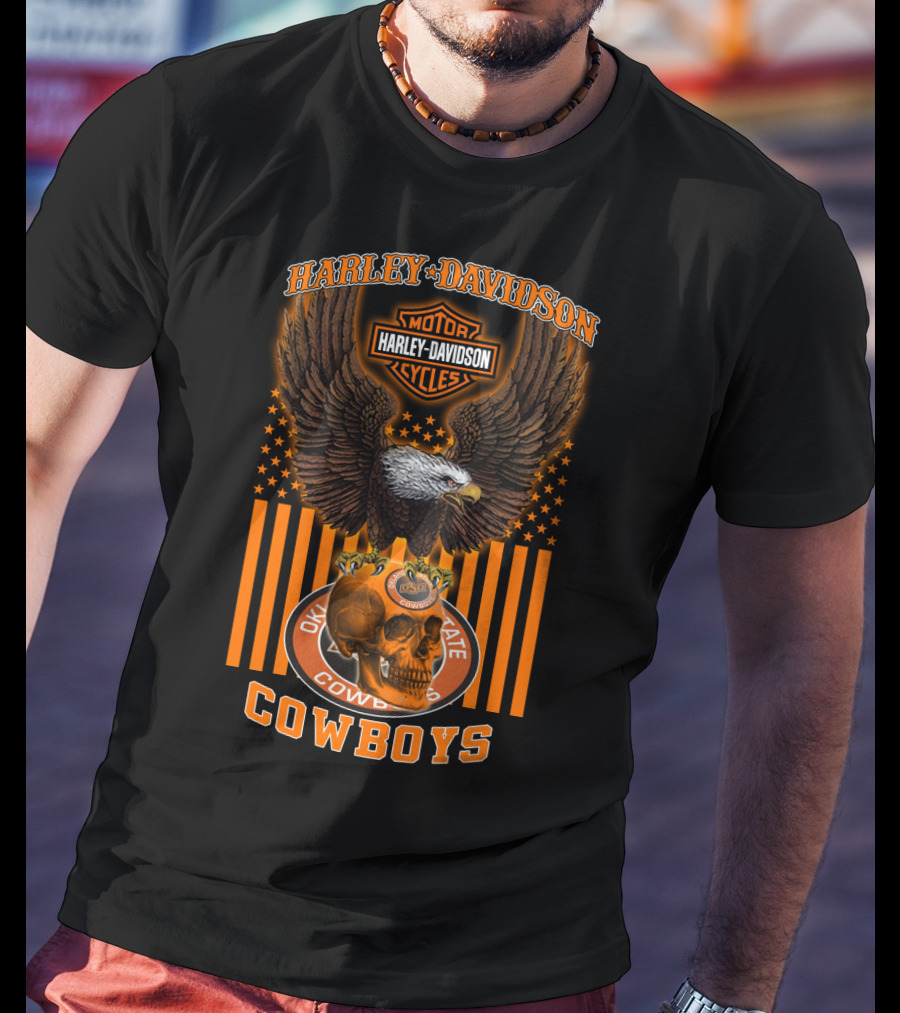 Harley Davidson Motorcycles Oklahoma State Cowboys Eagle Skull 04.21 T-Shirt