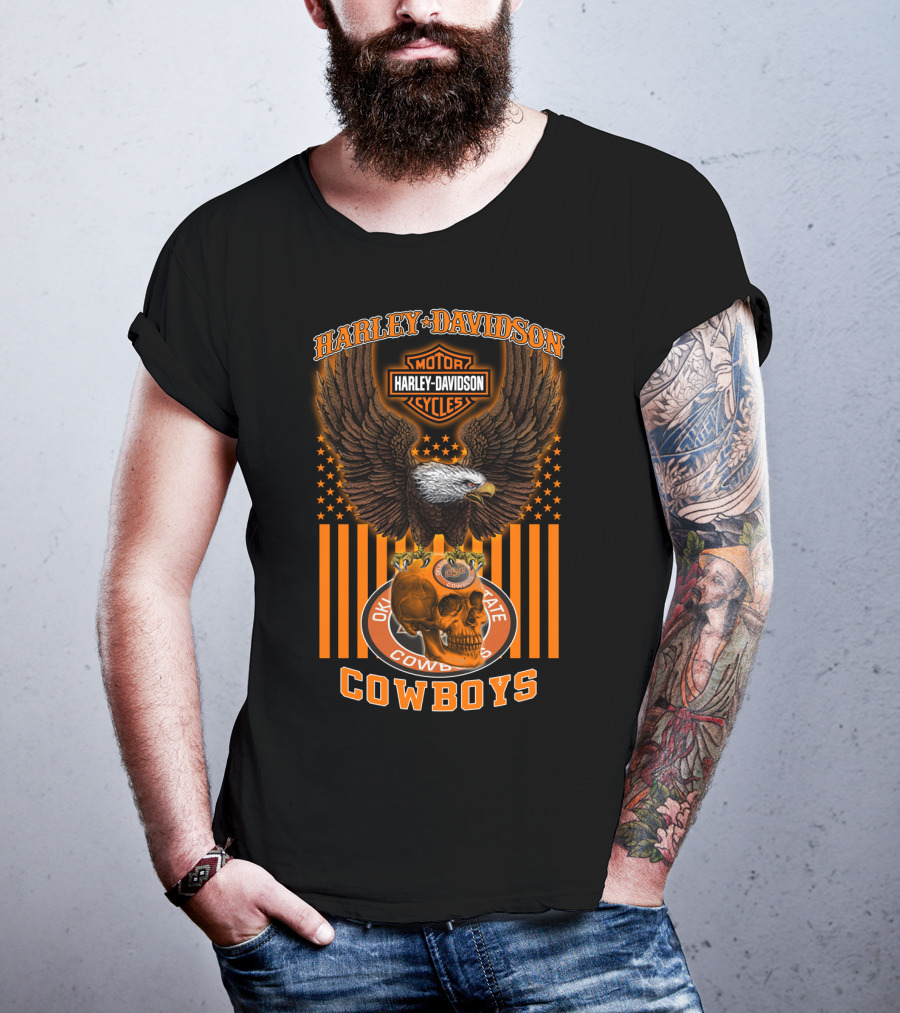 Harley Davidson Motorcycles Oklahoma State Cowboys Eagle Skull 04.21 T-Shirt