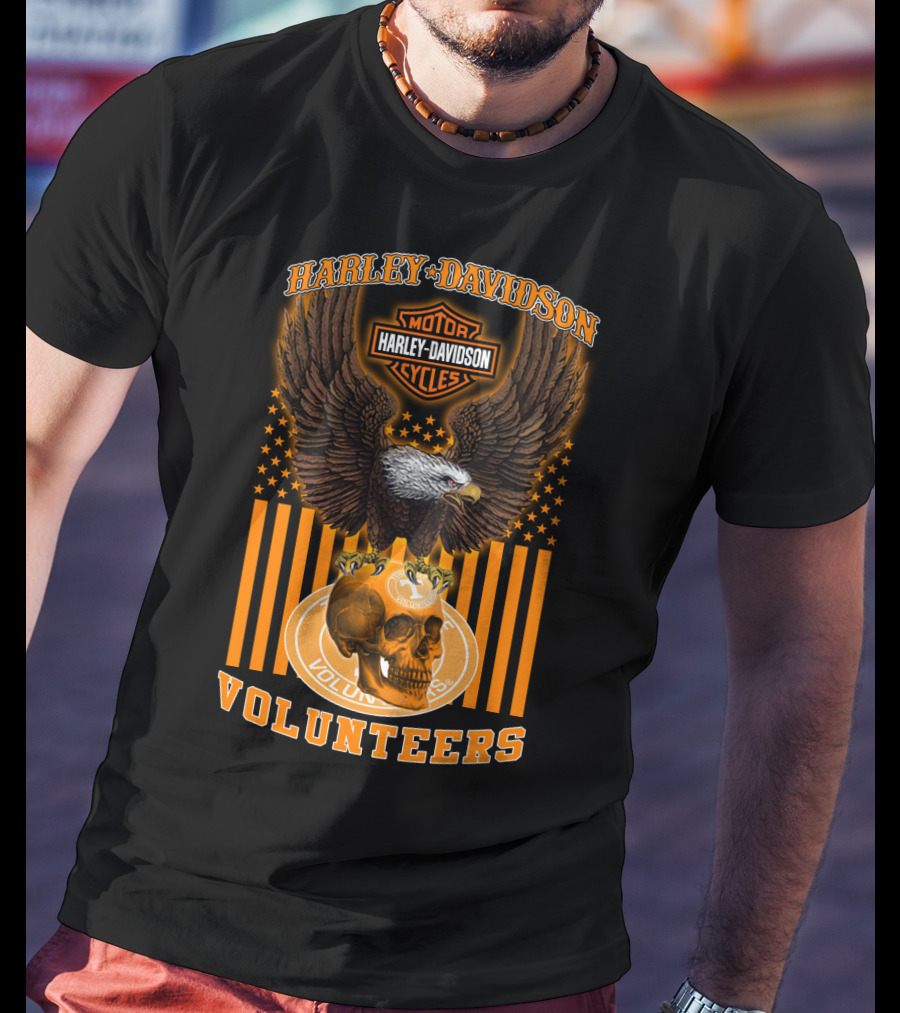 Harley Davidson Motor Cycles Eagle Skull Tennessee Volunteers T-Shirt