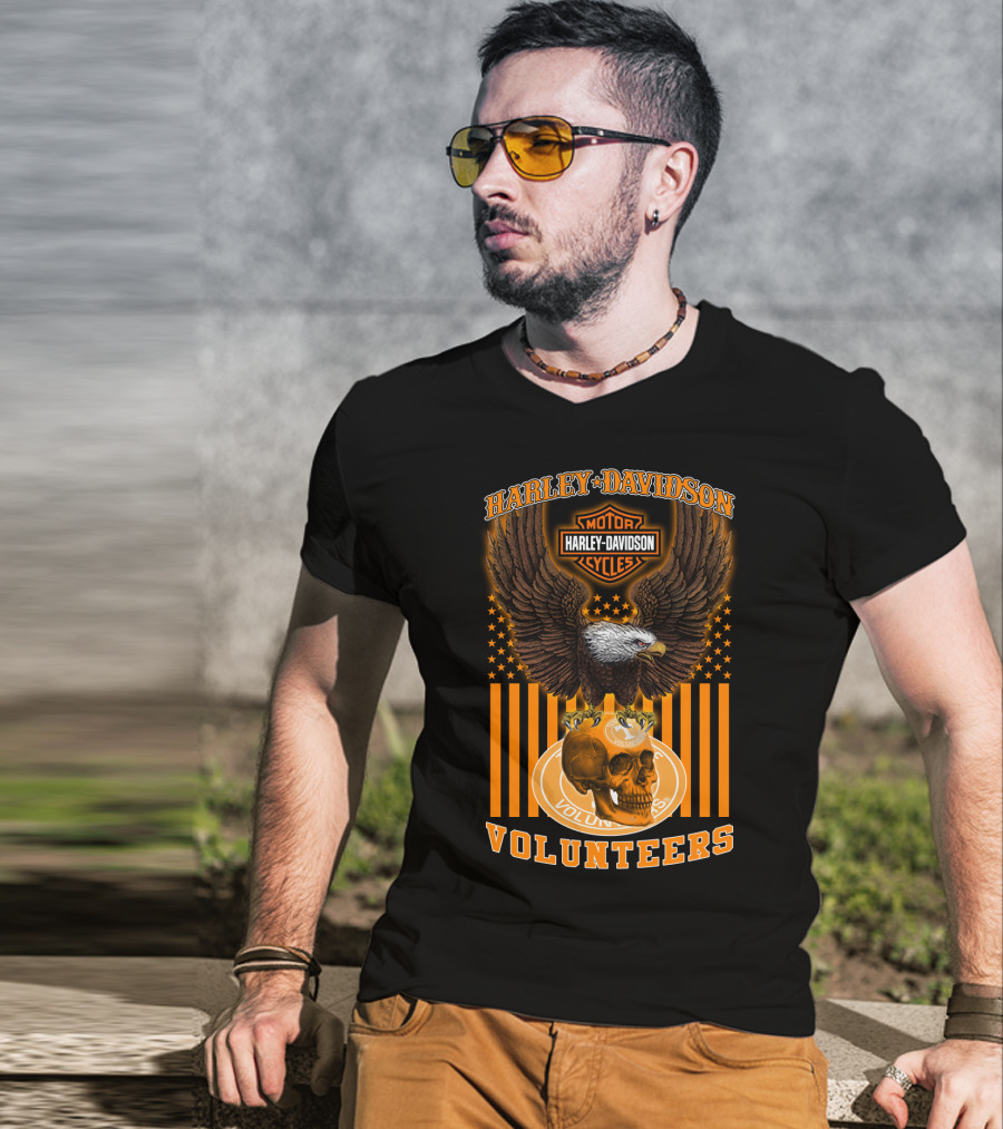 Harley Davidson Motor Cycles Eagle Skull Tennessee Volunteers T-Shirt