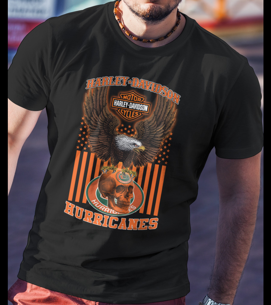 Harley Davidson Motor Cycles Eagle Miami Hurricanes T-Shirt