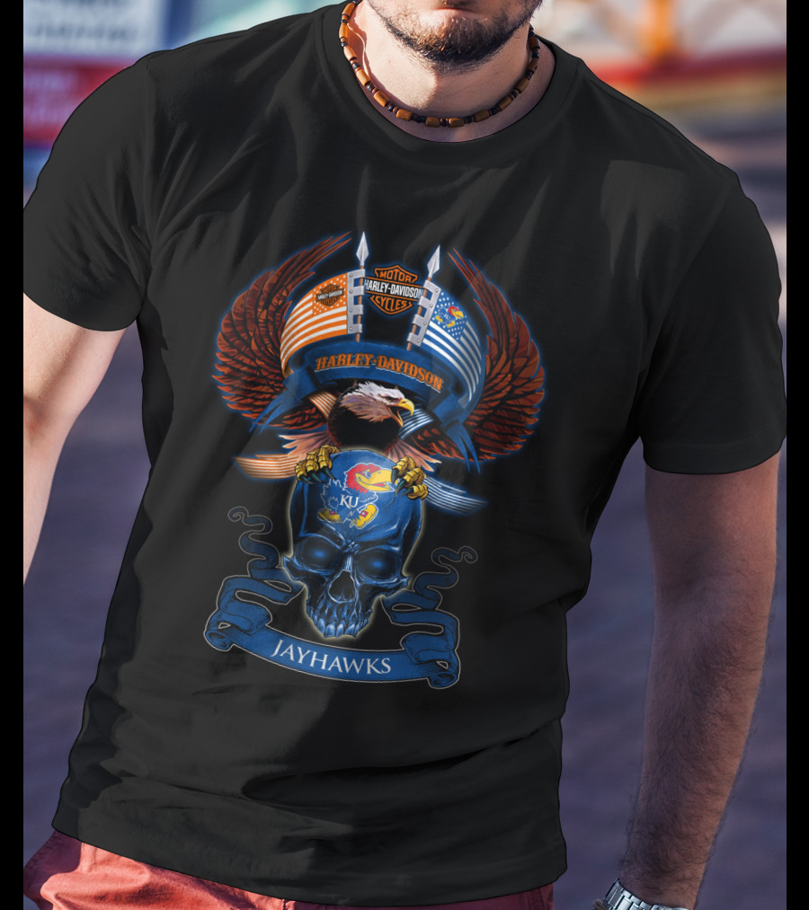 Harley Davidson Jayhawks Ku Eagle Skull T-Shirt