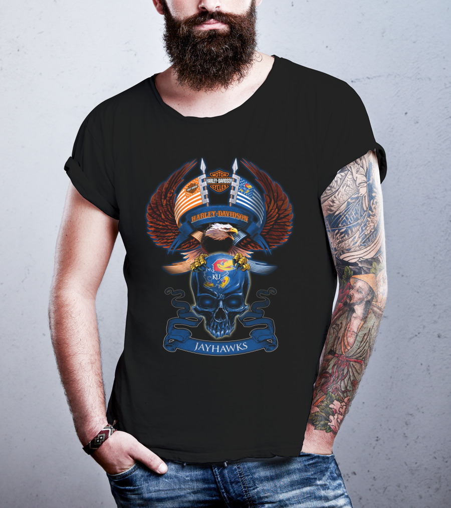 Harley Davidson Jayhawks Ku Eagle Skull T-Shirt