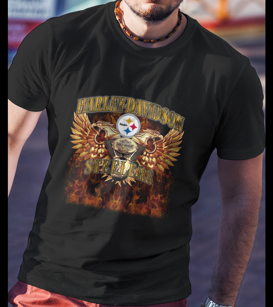 Harley Davidson Pittsburgh Steelers Steel Wings And Flames T-Shirt