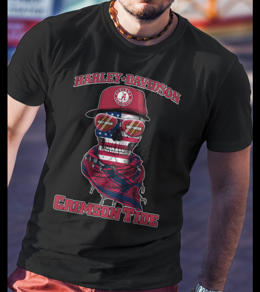 Harley Davidson Alabama Crimson Tide Skull Flag Bandana T-Shirt