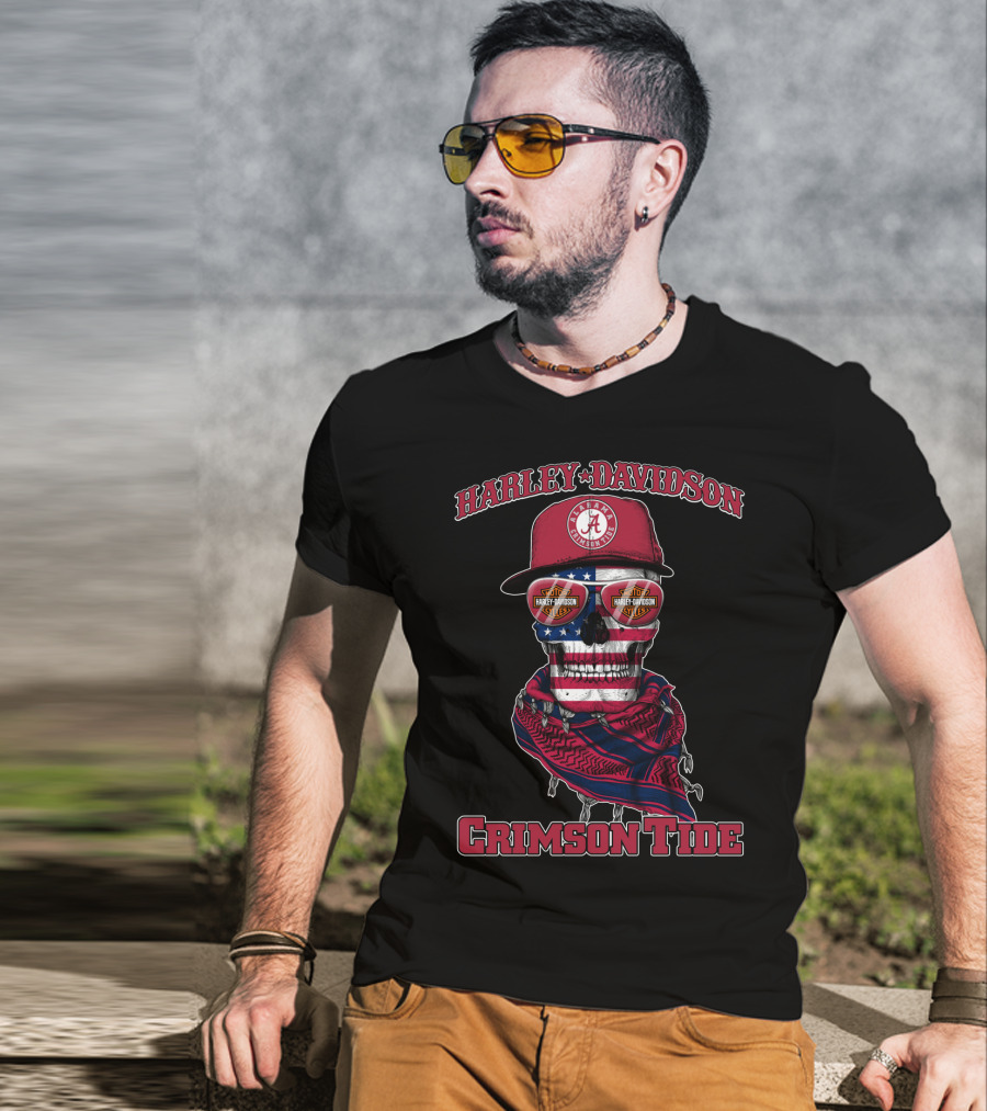 Harley Davidson Alabama Crimson Tide Skull Flag Bandana T-Shirt