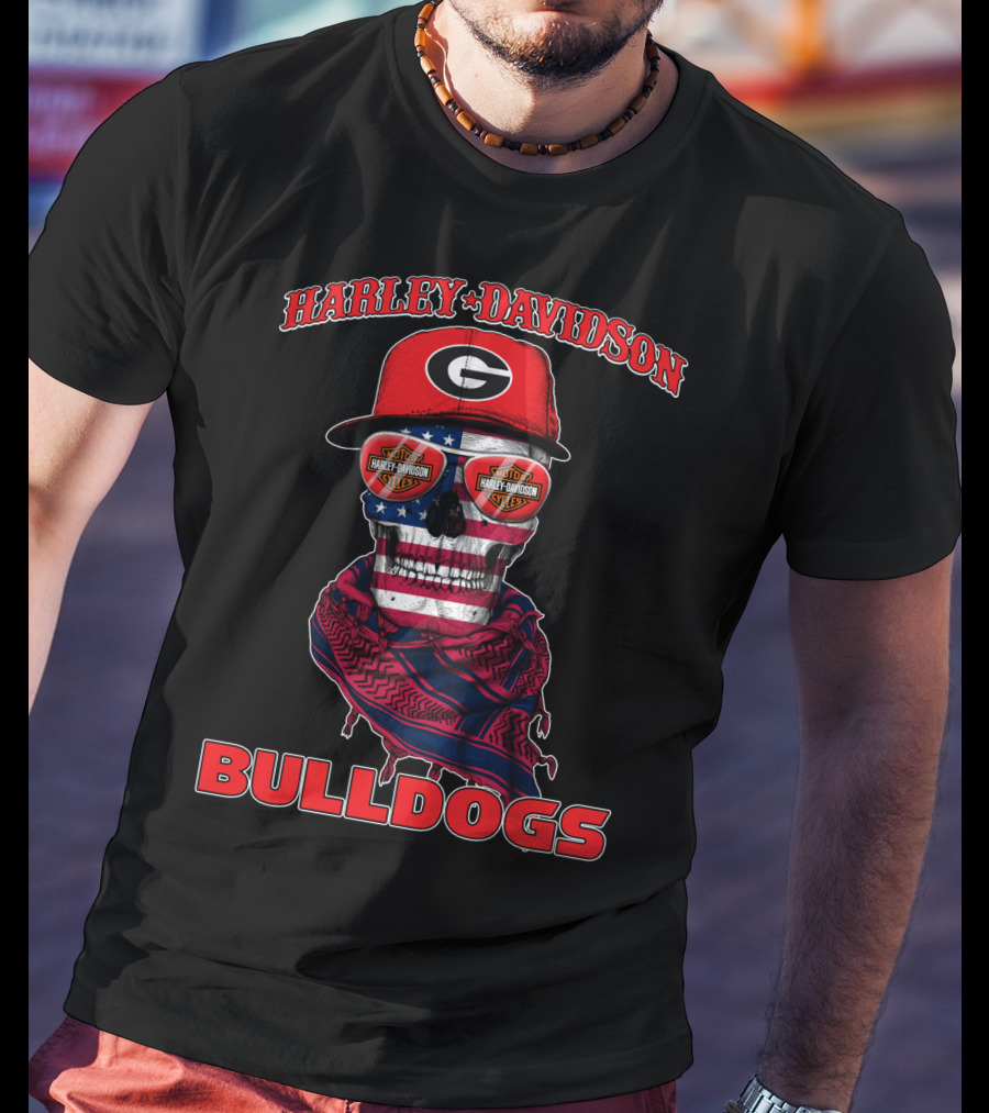 Harley Davidson Georgia Bulldogs Usa Flag Skull T-Shirt