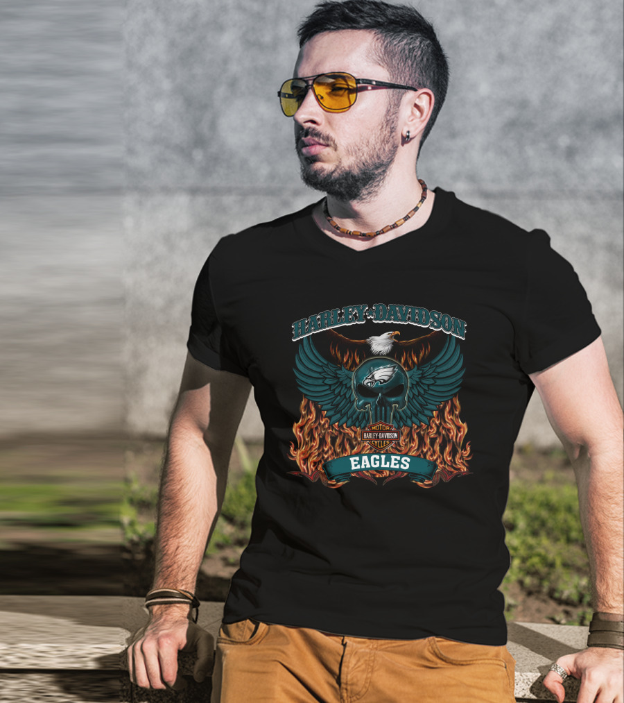 Harley Davidson Motorcycles Philadelphia Eagles Nfl T-Shirt