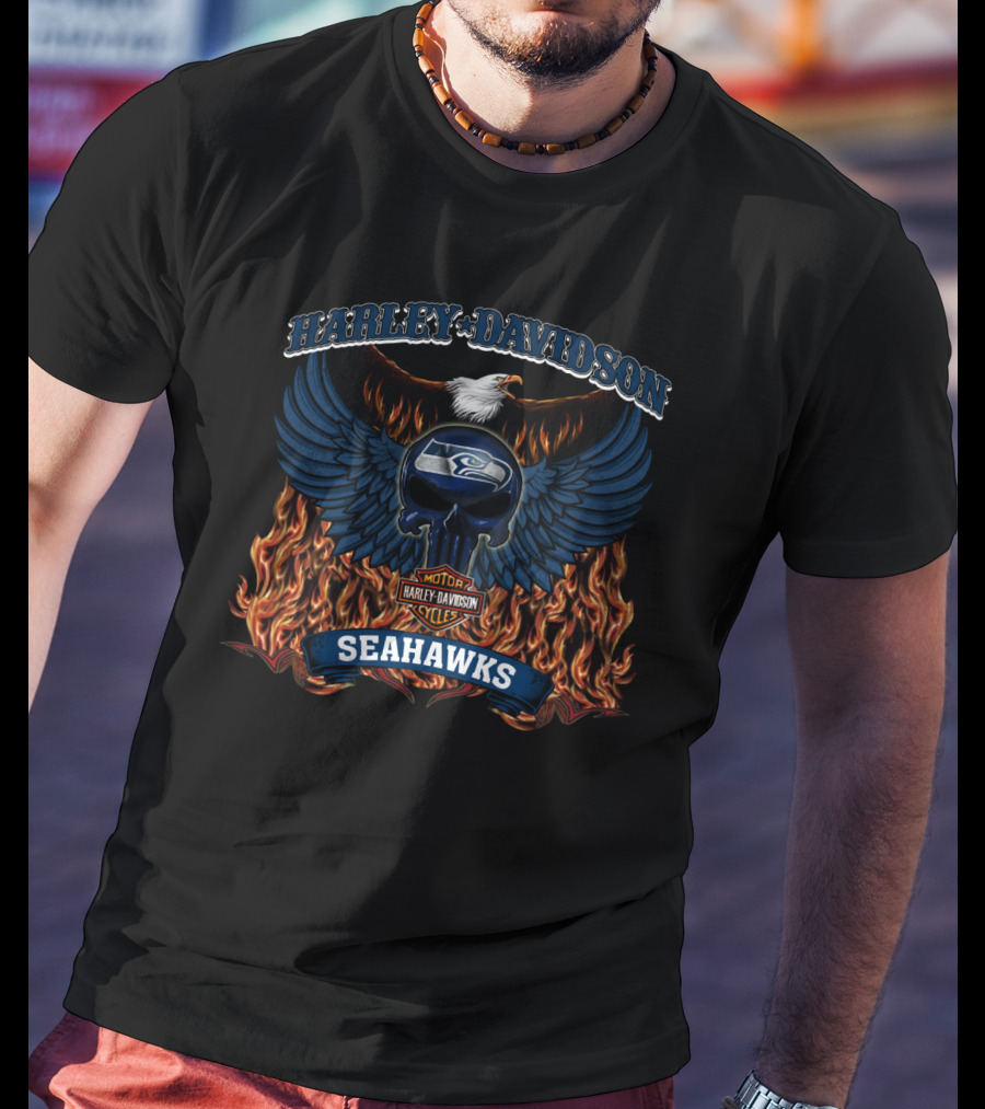 Harley Davidson Motor Cycles Seahawks Seattle 206 Nfl T-Shirt